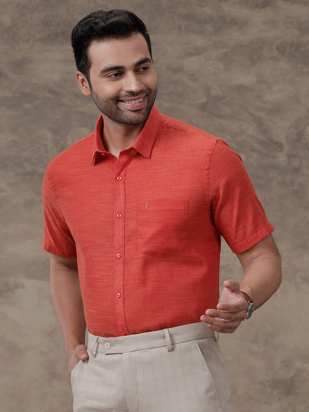 Men Cotton Rich Shirt Bright Red T28 TD6