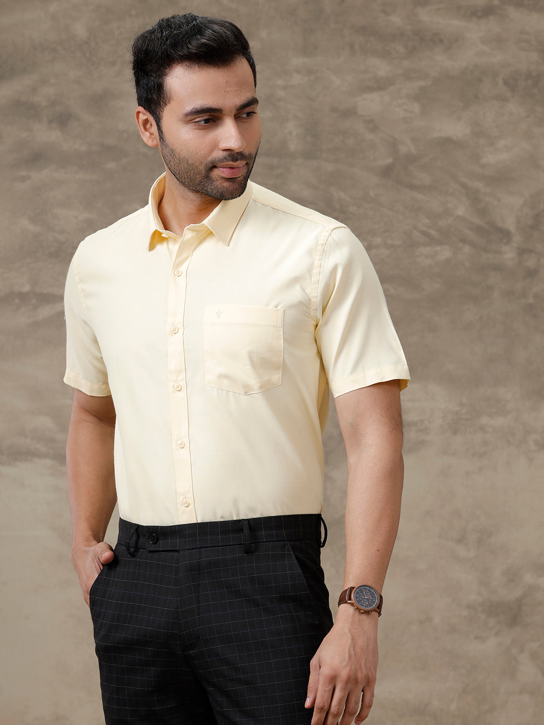 Men Cotton Blend Shirt Light Yellow T40 TP5