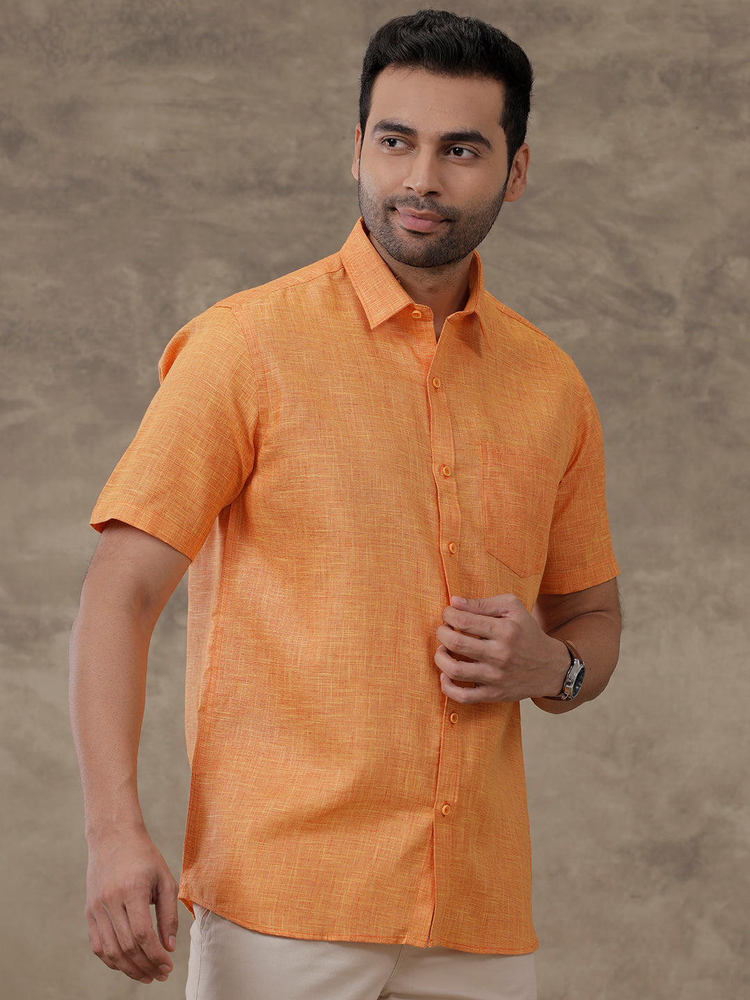 Men Cotton Blend Shirt Orange T38 TN2