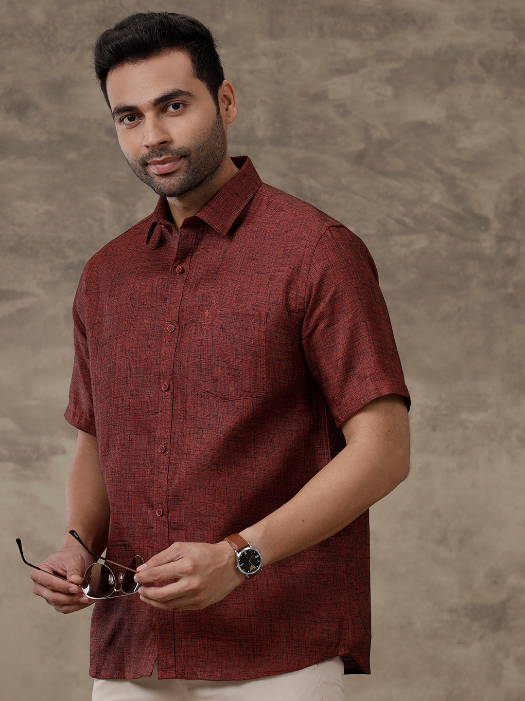 Mens Cotton Rich Shirt Maroon T38 TN6