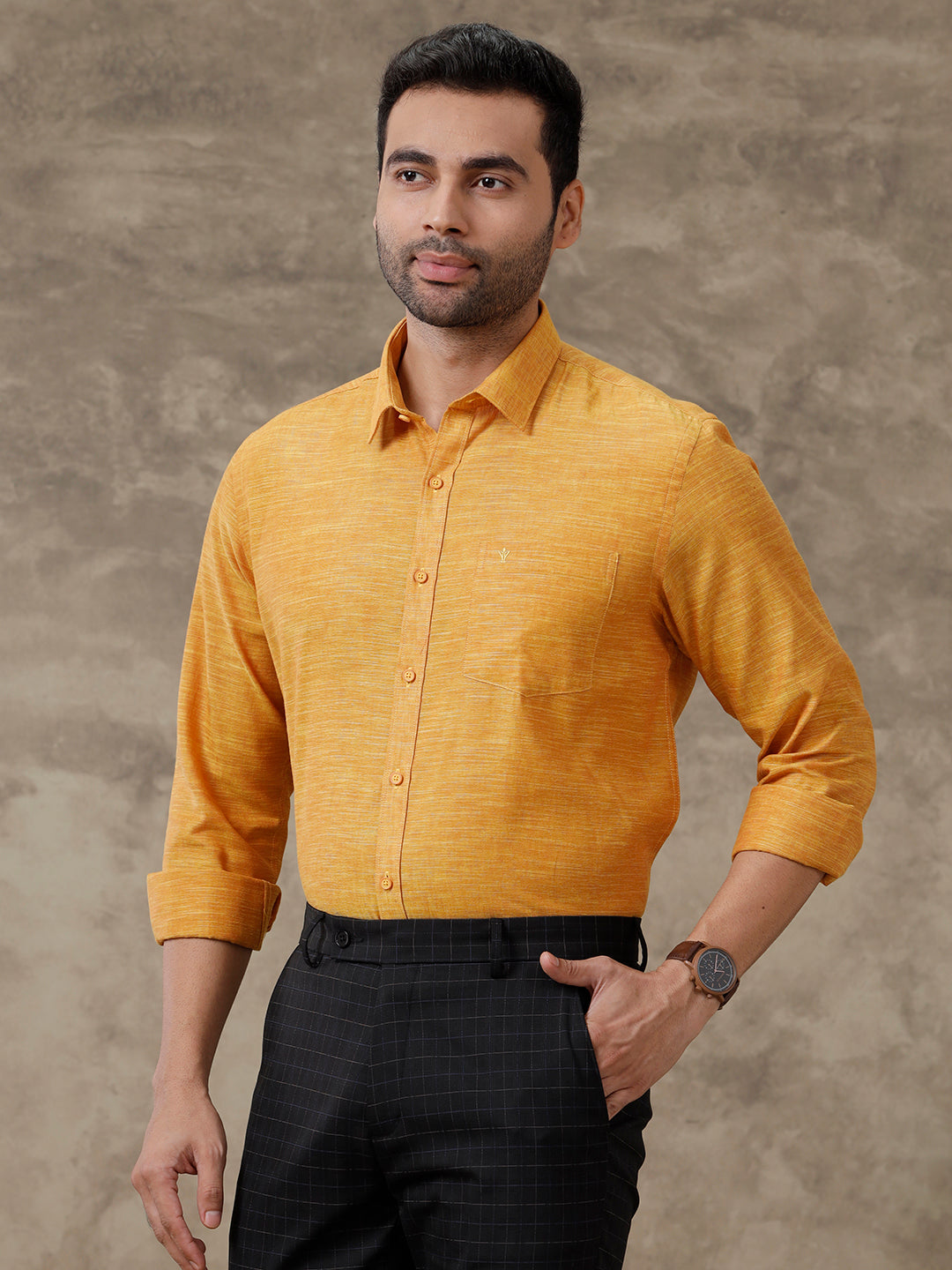 Men Cotton Rich Full Sleeves Shirt Mustard T28 TD1