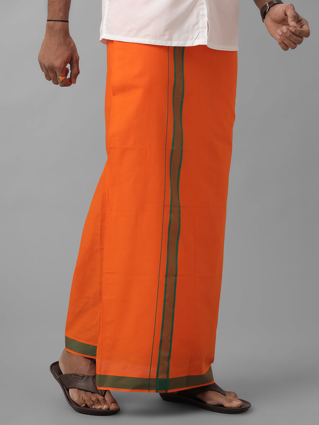 Men Fancy Border Colour Dhoti Ahimsa Orange