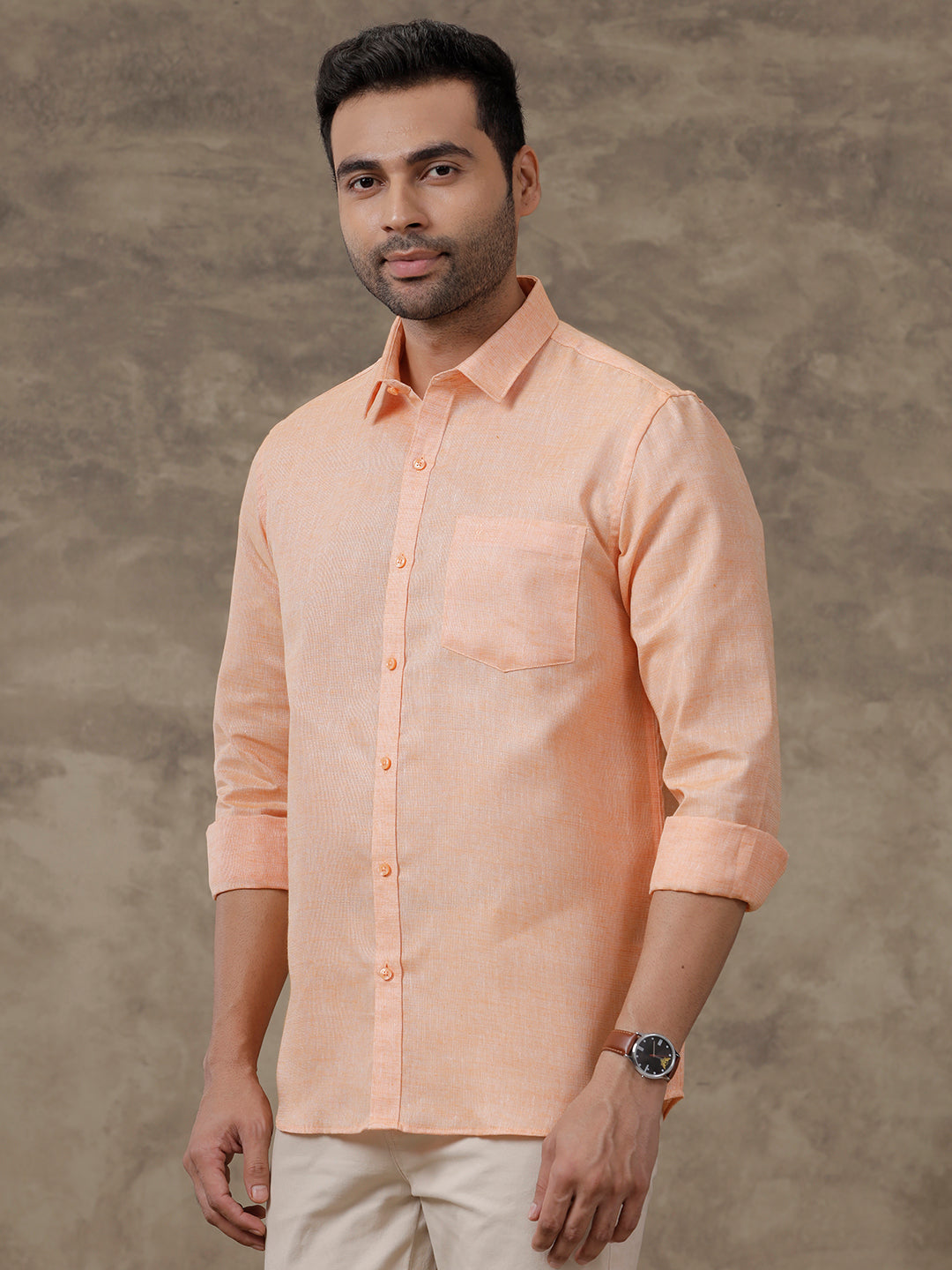 Men Cotton Blend Shirt Light Orange CV12