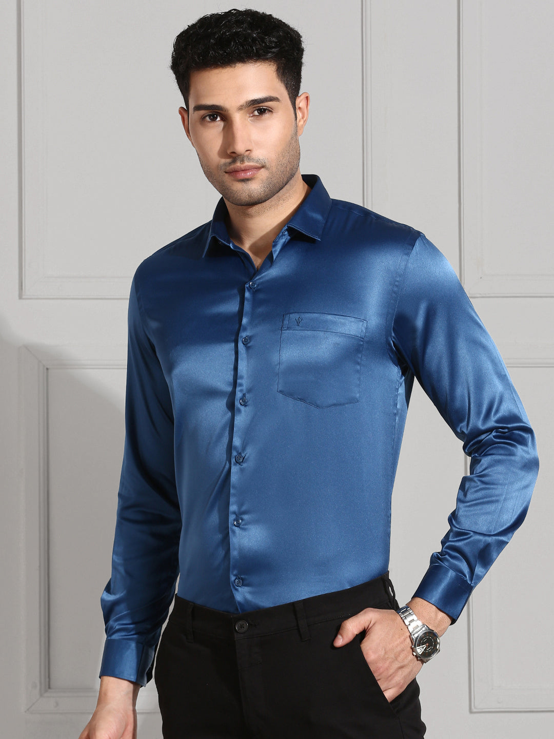 Men Party Wear Navy Shirt PS4