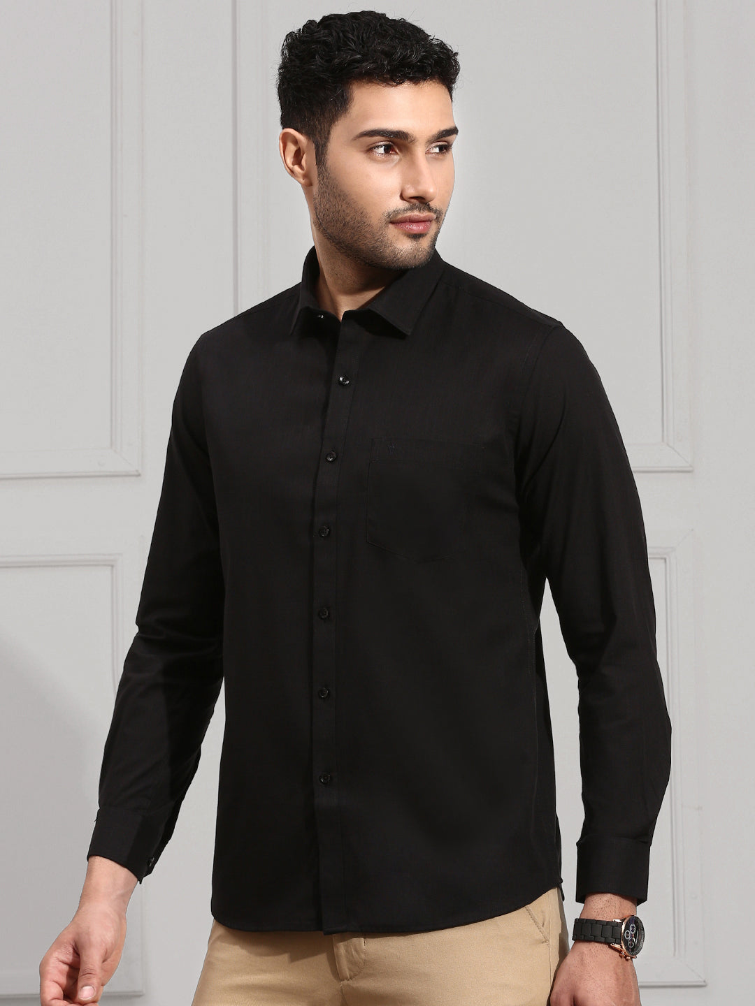 Men Cotton Blend Shirt Black T1 GC19