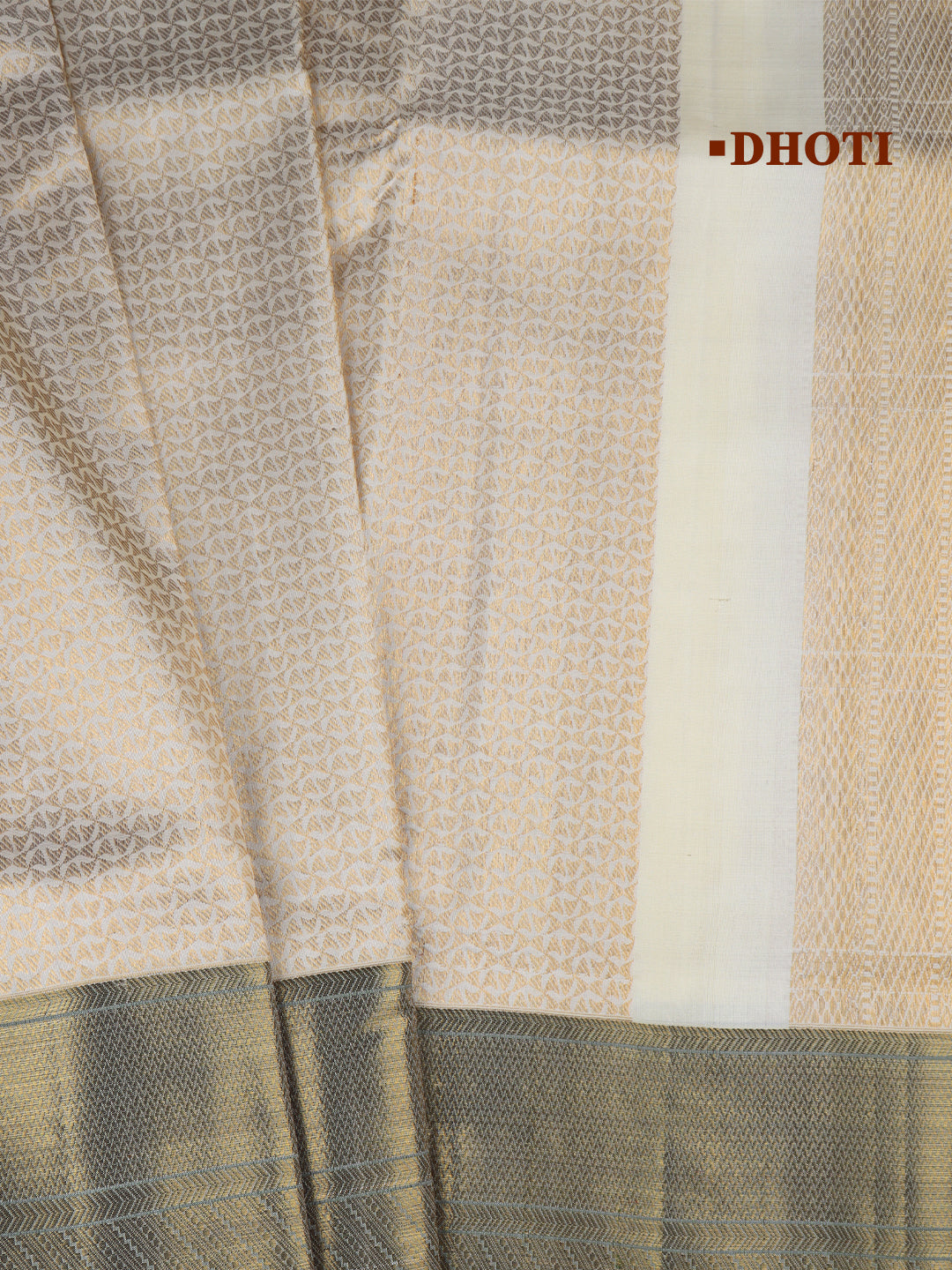 Men Premium Pure Silk Dhoti & Towel Set with 6" inch Gold Jari Border Amirtham AM7