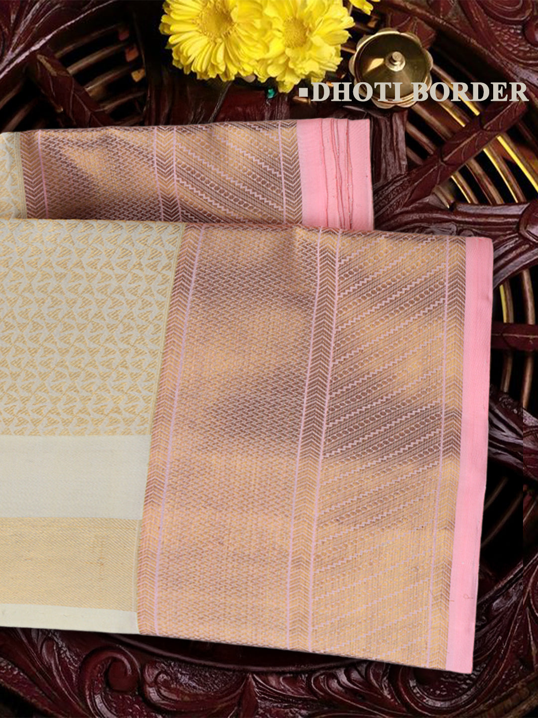 Men Premium Pure Silk Dhoti & Towel Set with 6" inch Gold Jari Border Amirtham AM5