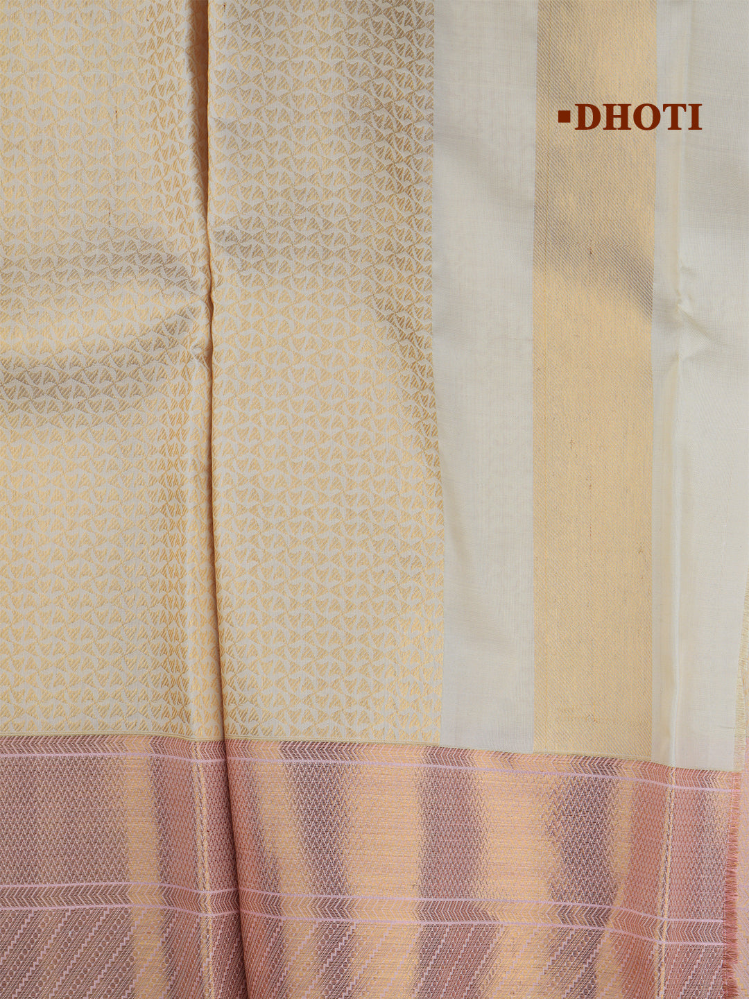 Men Premium Pure Silk Dhoti & Towel Set with 6" inch Gold Jari Border Amirtham AM5