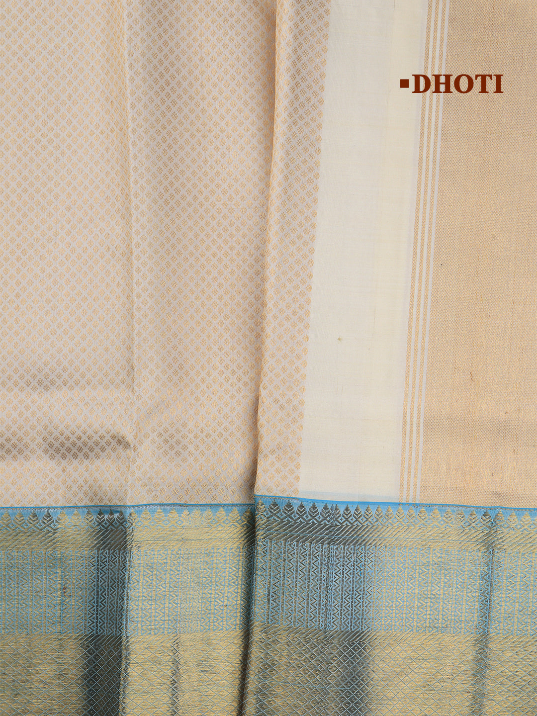 Men Premium Pure Silk Dhoti & Towel Set with 6" inch Gold Jari Border Amirtham AM4