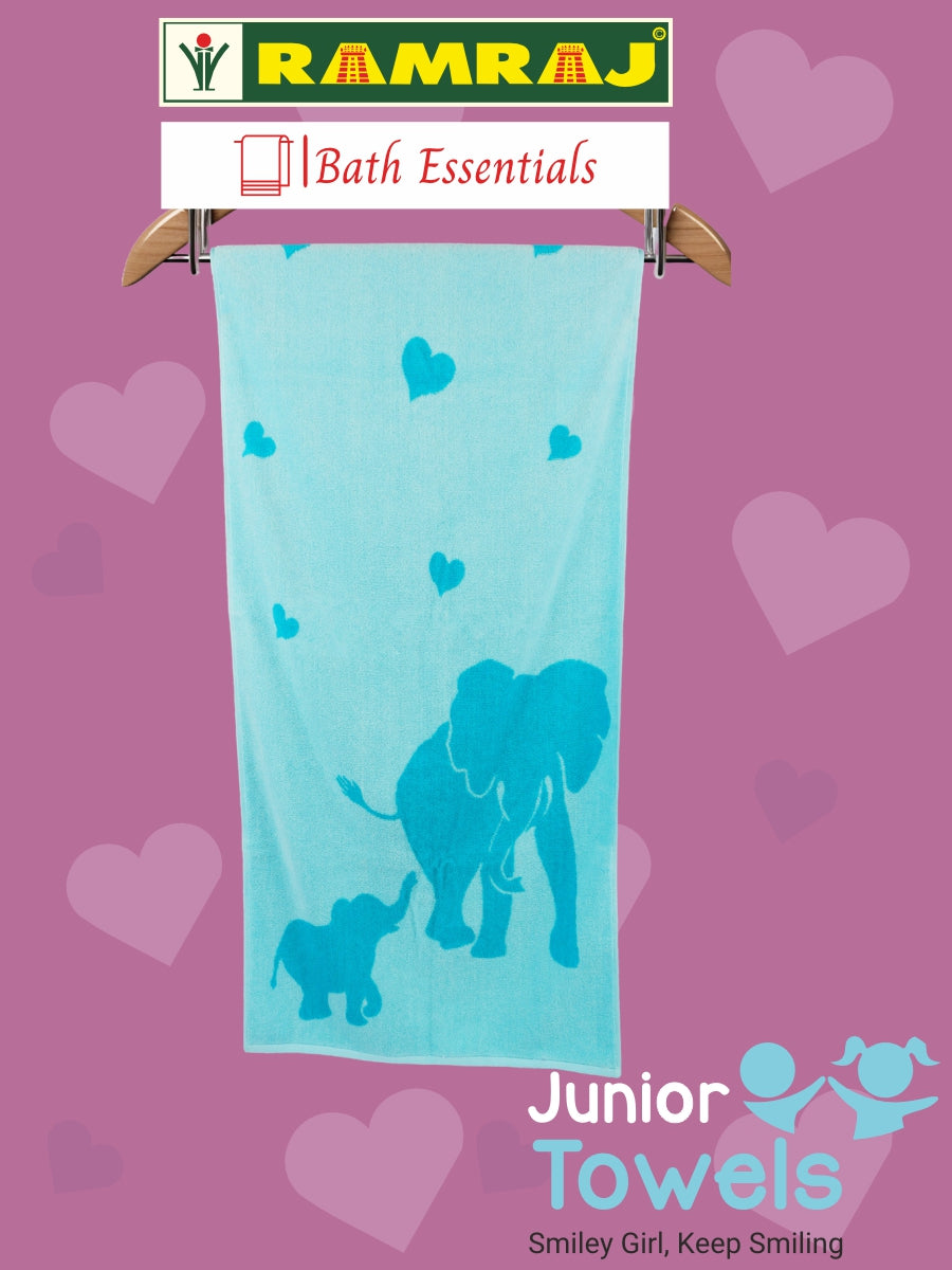 100% Premium Cotton Soft & Absorbent Sky Blue Colour Junior Girls Bath Towel Elephant