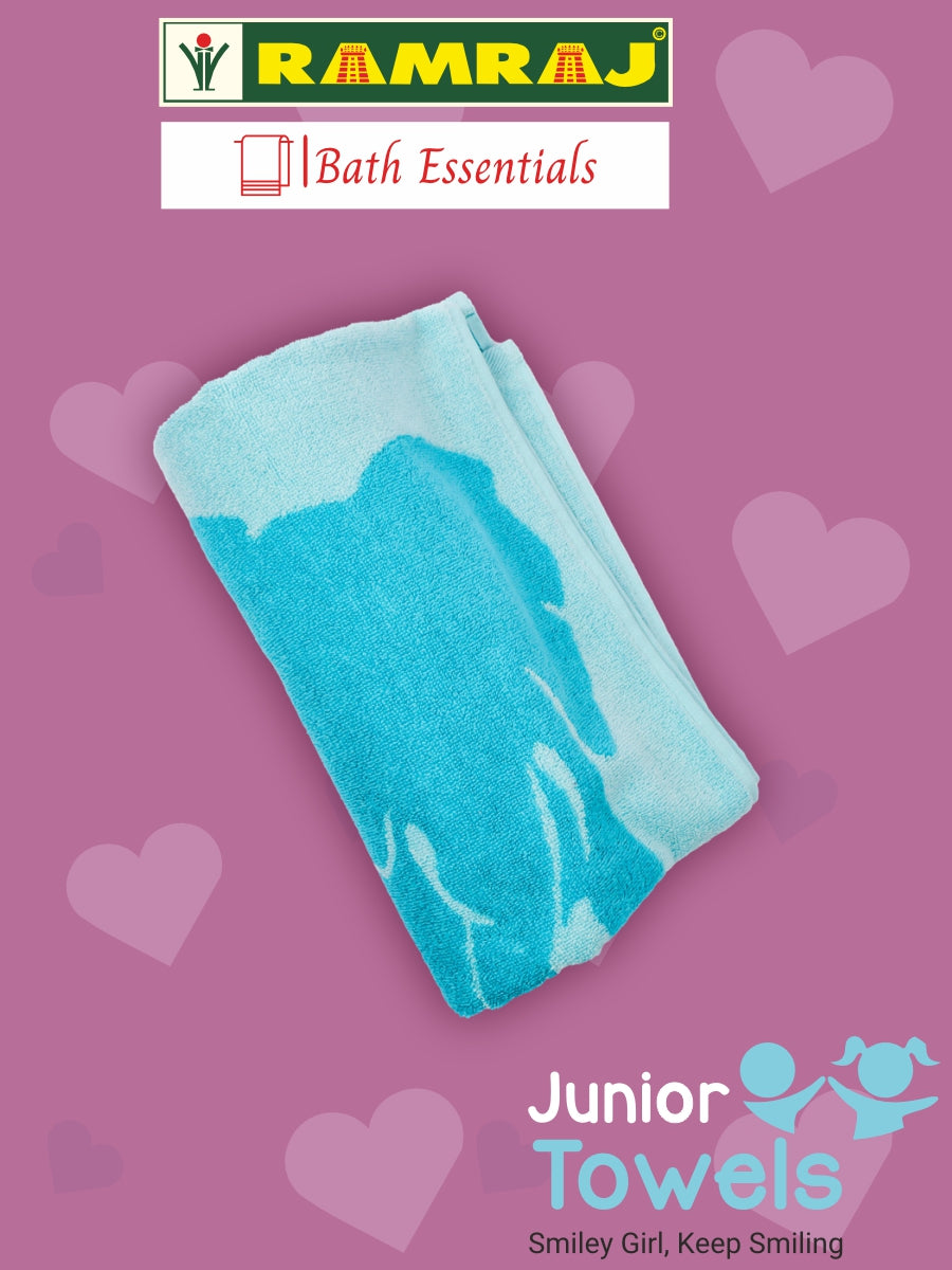 100% Premium Cotton Soft & Absorbent Sky Blue Colour Junior Girls Bath Towel Elephant