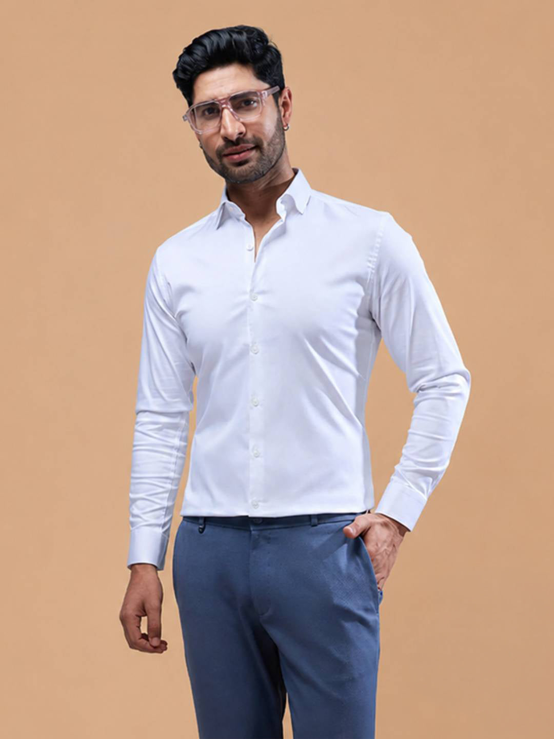 Stretch Cotton White Shirt – 2 Way Comfort