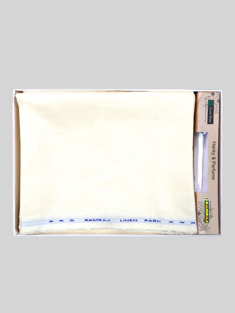 Pure Linen Cream Plain Shirting & Suiting Gift Box Subhamasthu