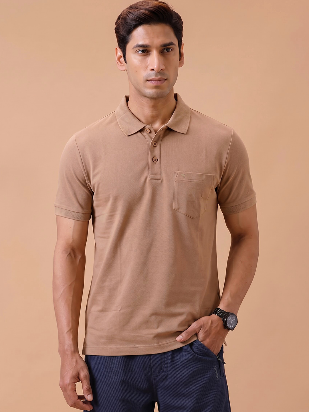Cotton Rich Pique Polo T-Shirt Tan Brown