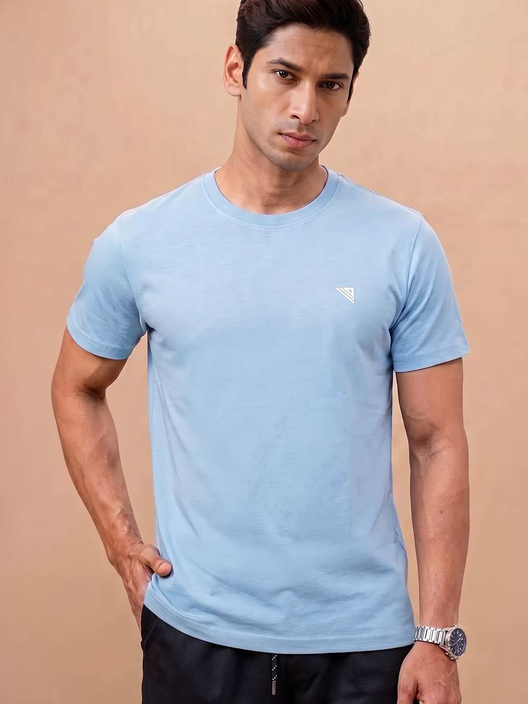 100% Cotton Crew Neck Tee Sky Blue
