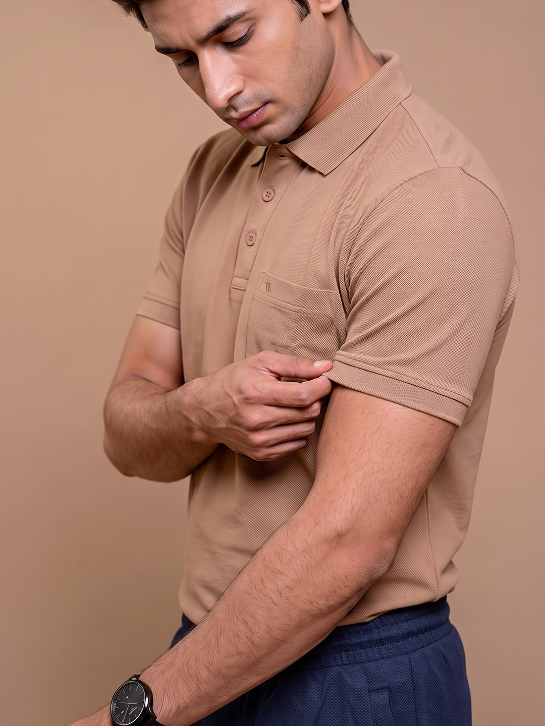 Cotton Rich Pique Polo T-Shirt Tan Brown