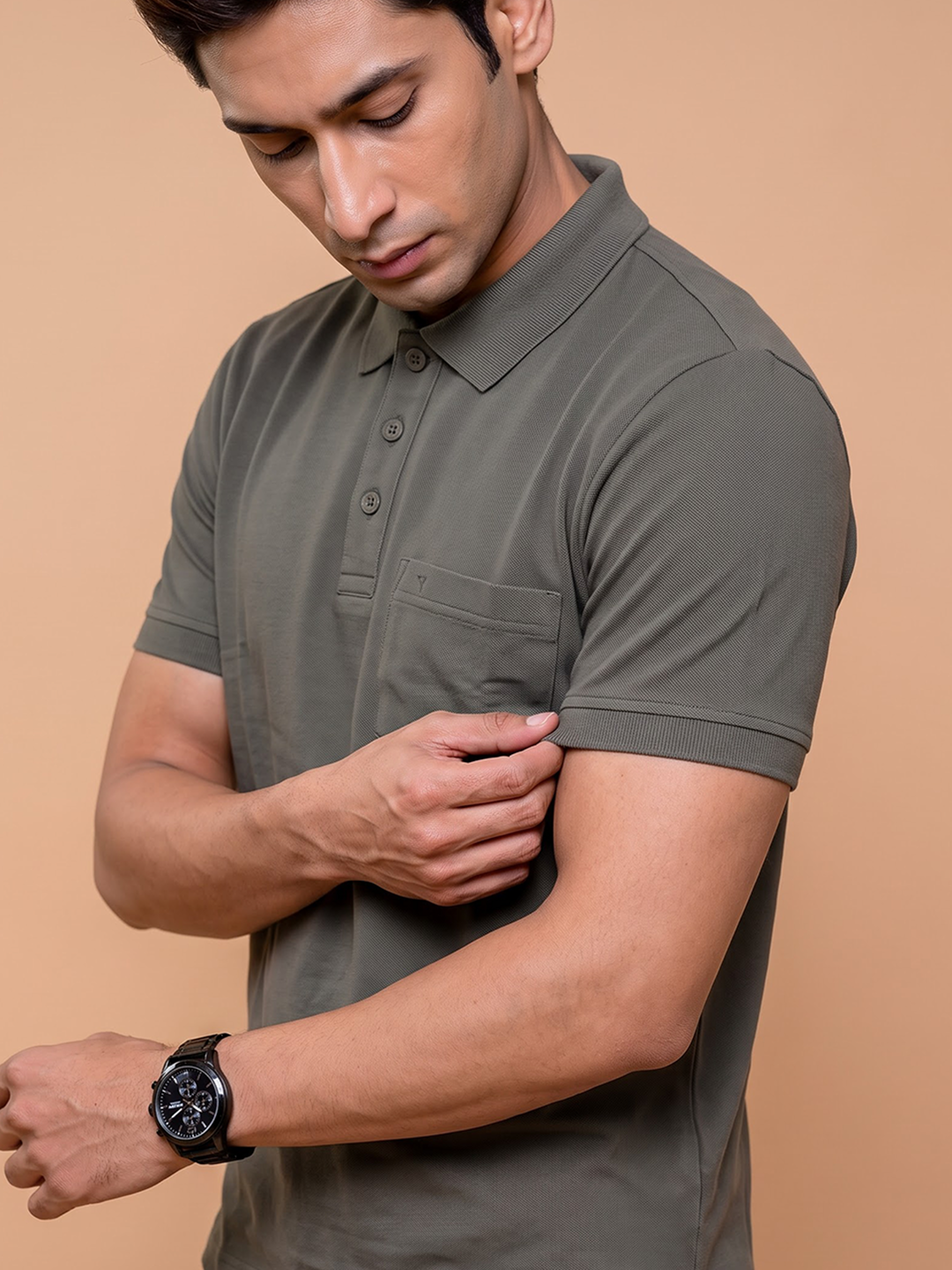 Cotton Rich Pique Polo T-Shirt Pale Olive