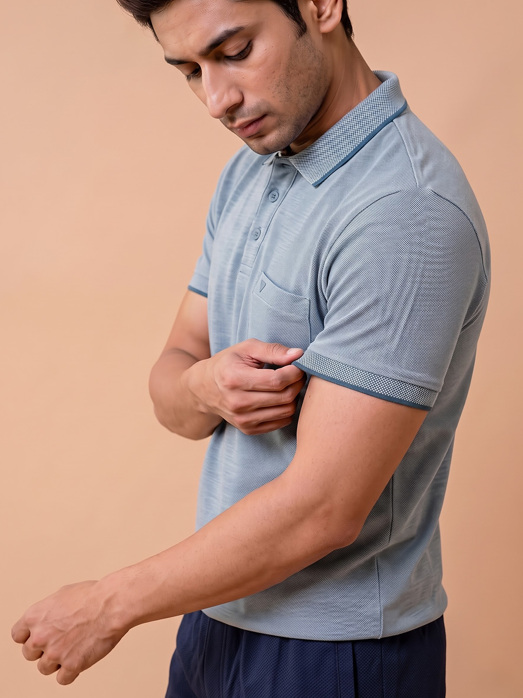 Cotton Rich Pique Polo T-Shirt Teal Blue