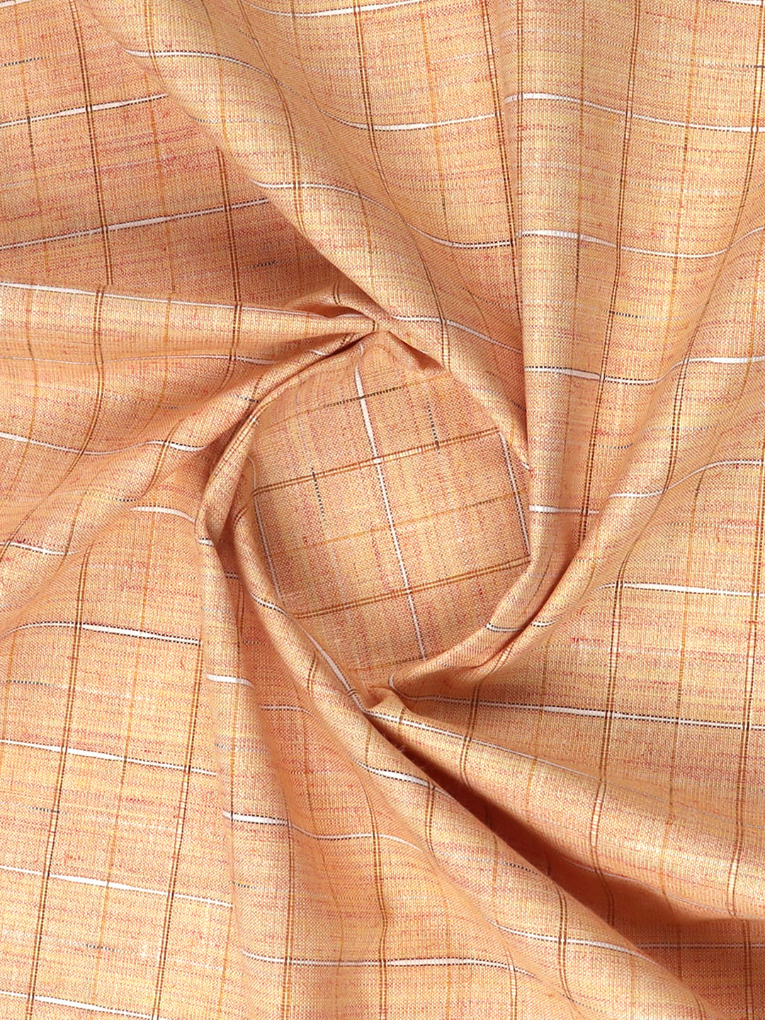 Cotton Peach Colour Check Shirt Fabric-Galaxy Art