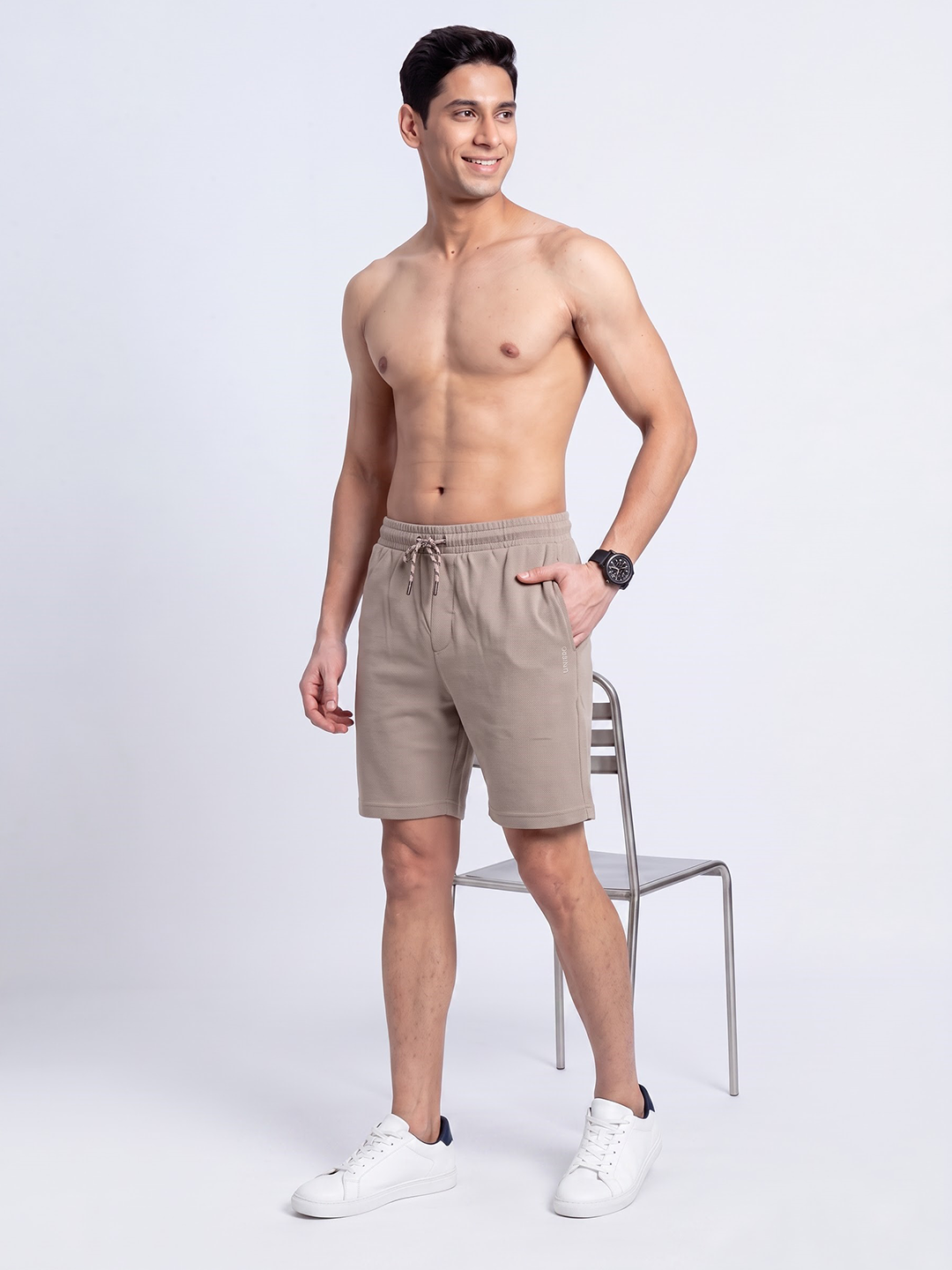 Cotton Rich Aeroflex Structured Beige Shorts AFS3