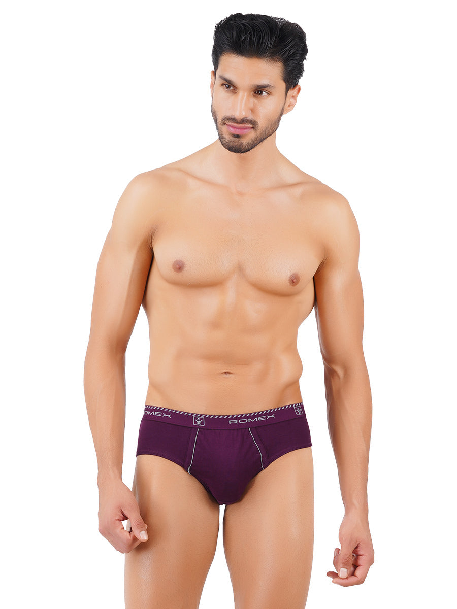Mens Soft Stretchable Solid Brief Outer Elastic Romex Value Pack-Front view