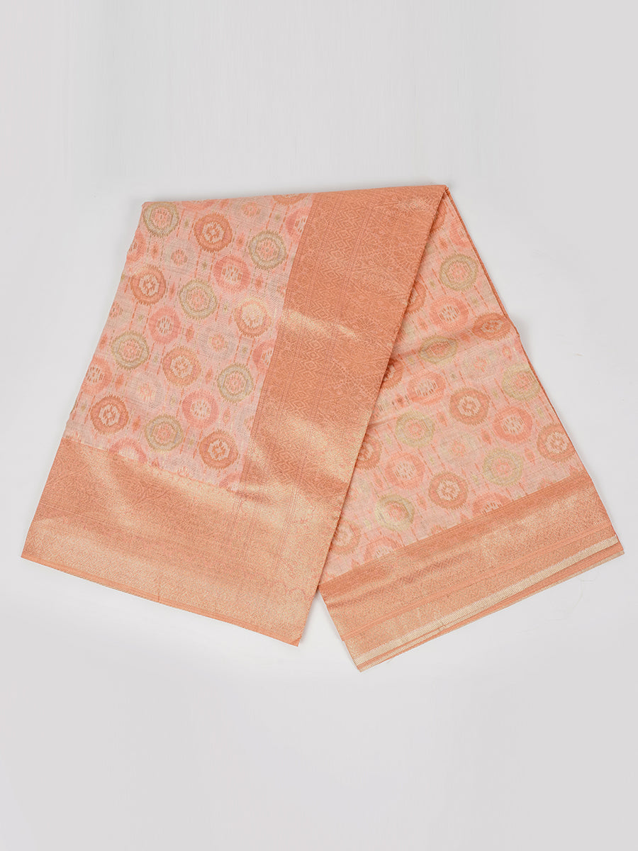 Stylish Light Orange & Pink Semi Kora Cotton Saree SK77-Close vie
