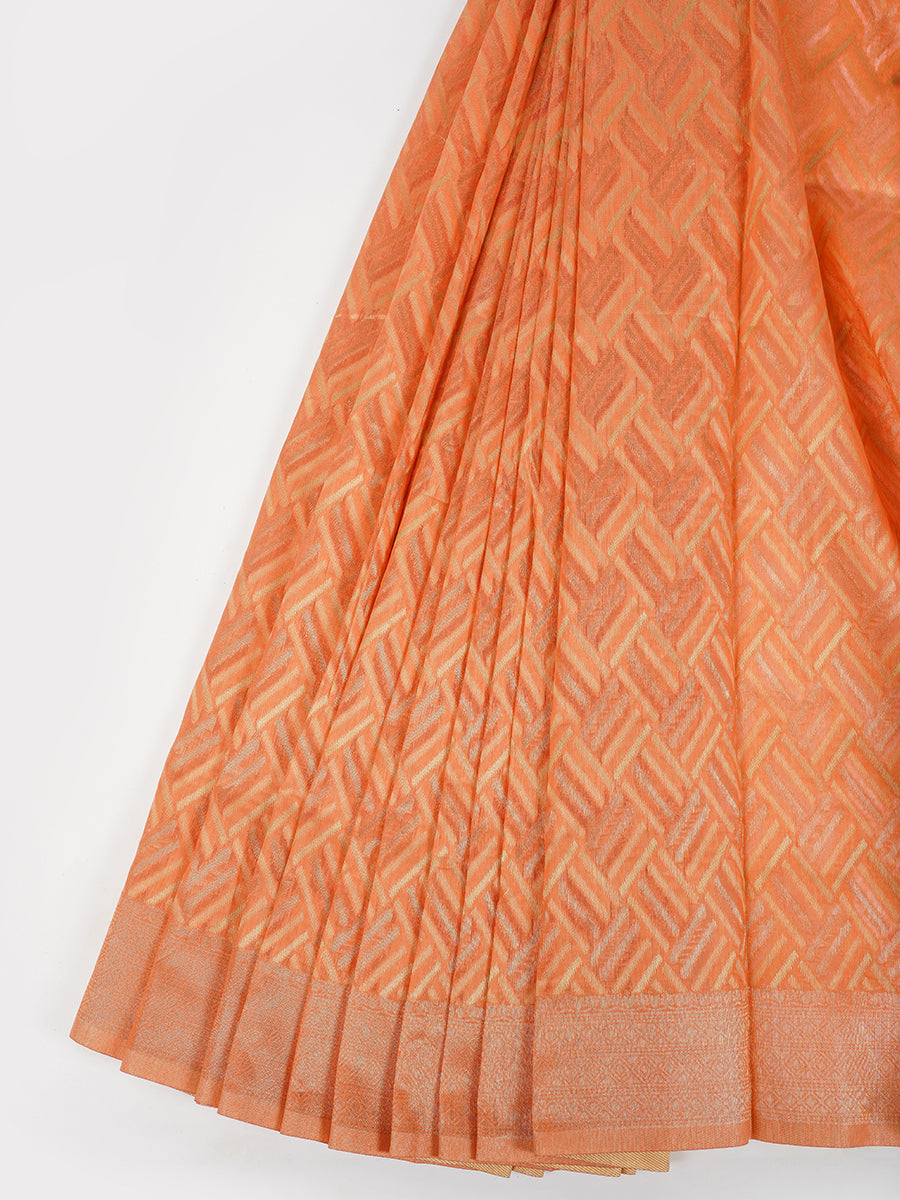 Stylish Orange Semi Kora Cotton Saree SK70-Fleat view