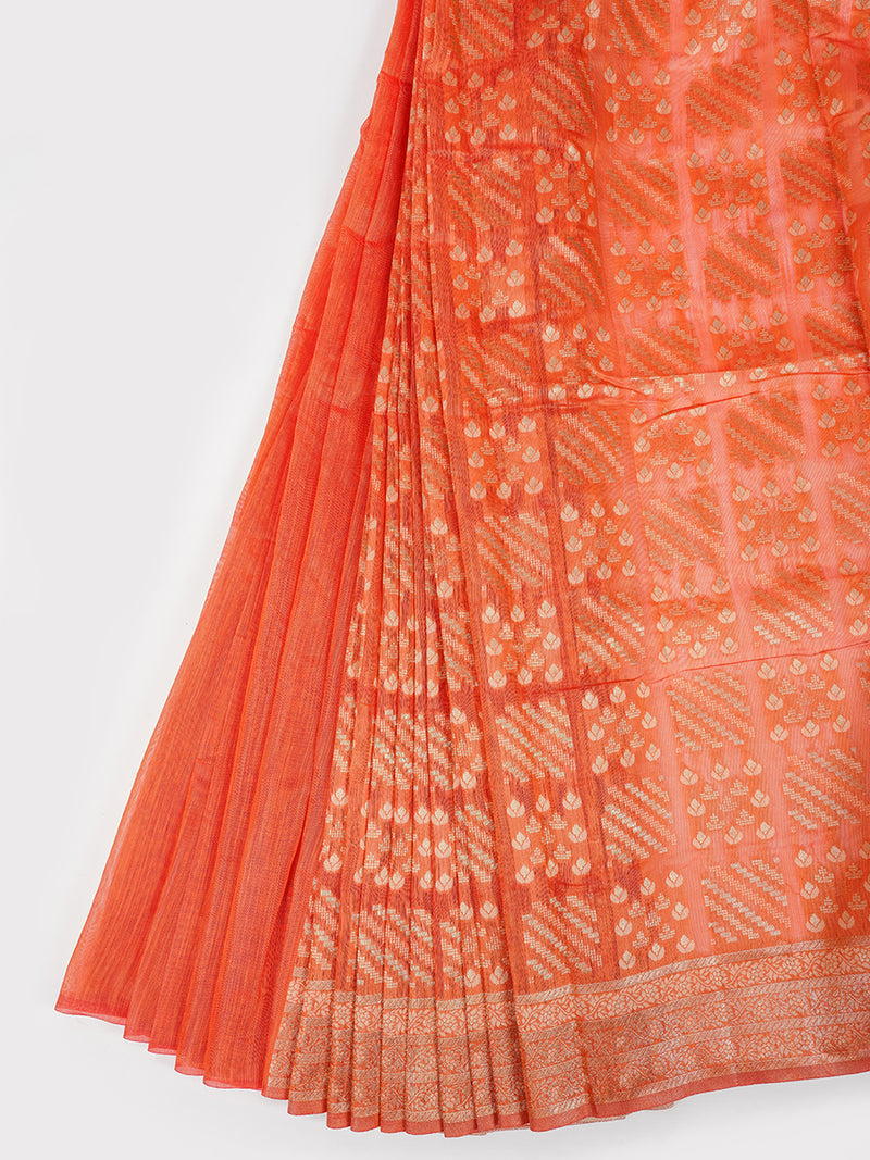Womens Orange Semi Kora Cotton Saree SK68
