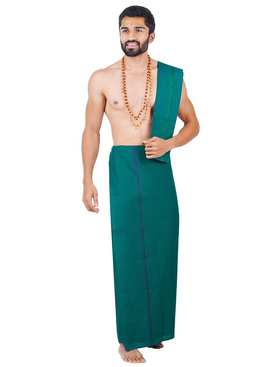 Mens Devotional Dhoti With Small Border Sudhan Green