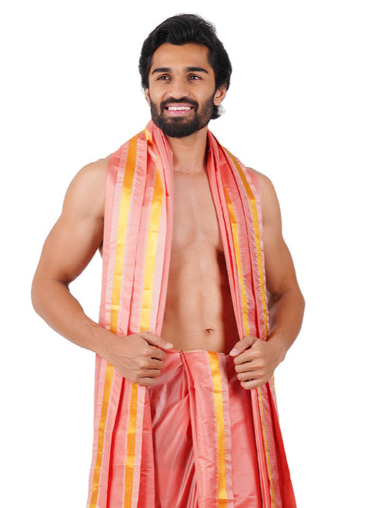 Men Art Silk Panchakacham Set Light Pink JayaDeva (9+5)