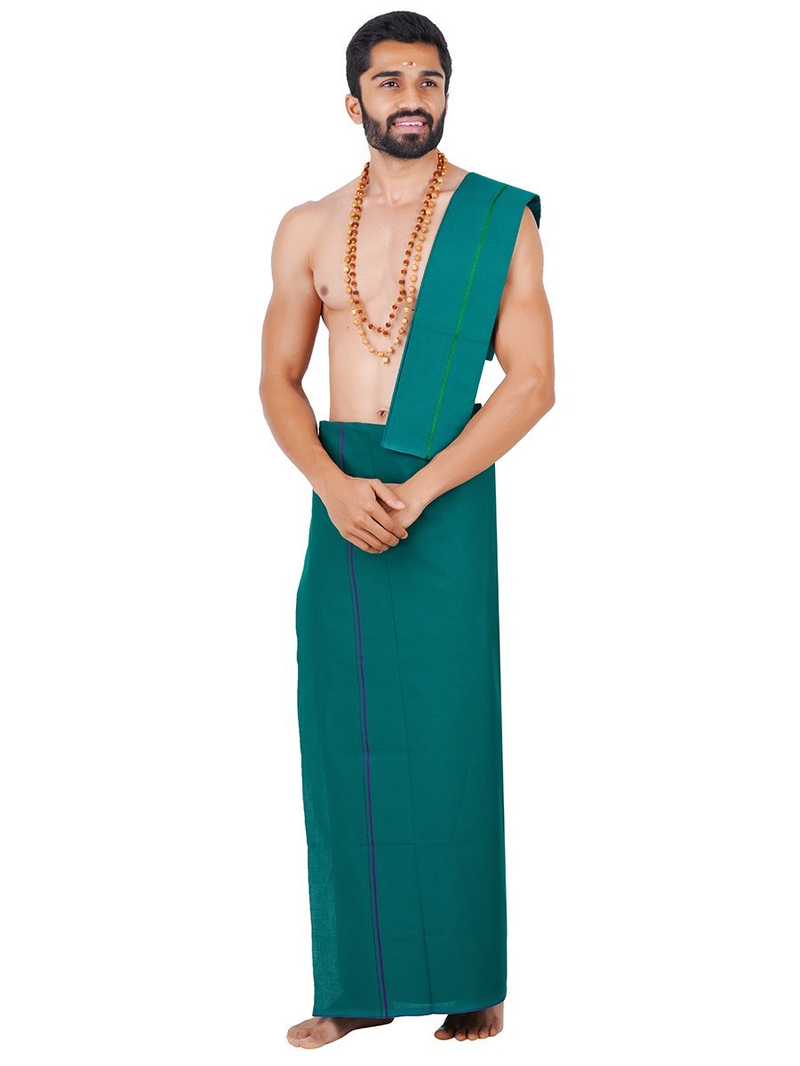 Mens Devotional Dhoti With Small Border Sudhan Green-Side view