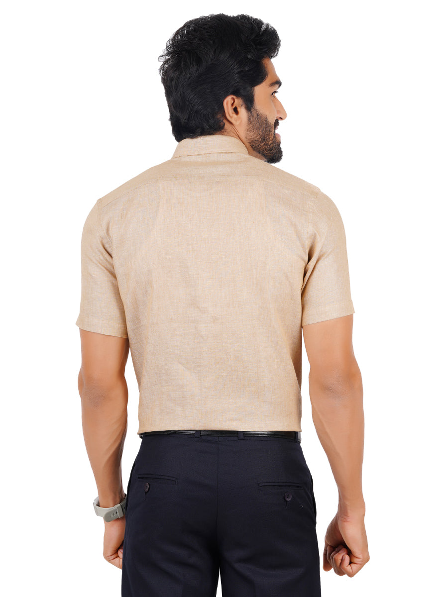 Mens Pure Linen Half Sleeves Shirt Dark Sandal-Back view