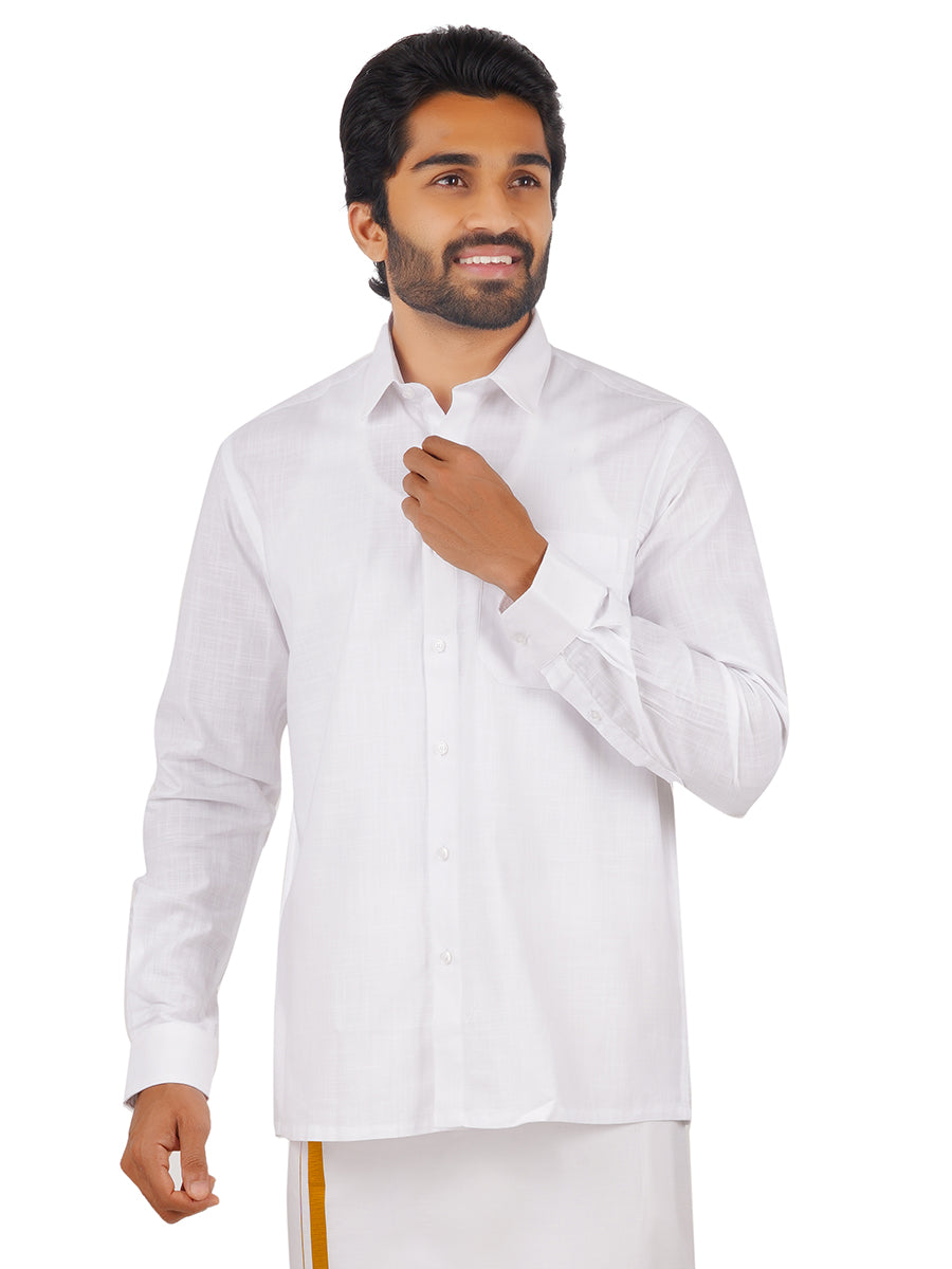 Mens 100% Cotton Half & Full Sleeves White Shirt - Celebrity White V2