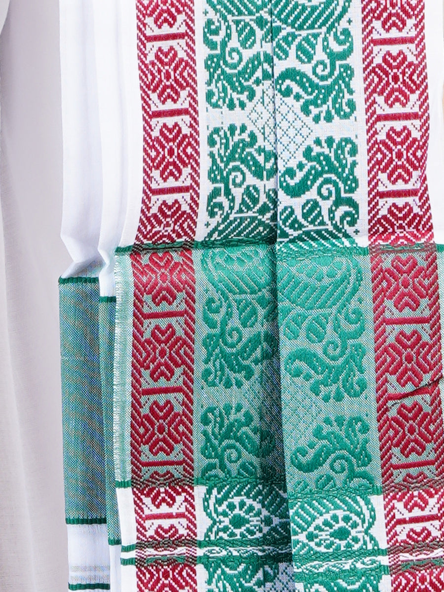 Mens Fancy Green Border Panchakacham With Angavasthram Guruputra(9+5) GP01