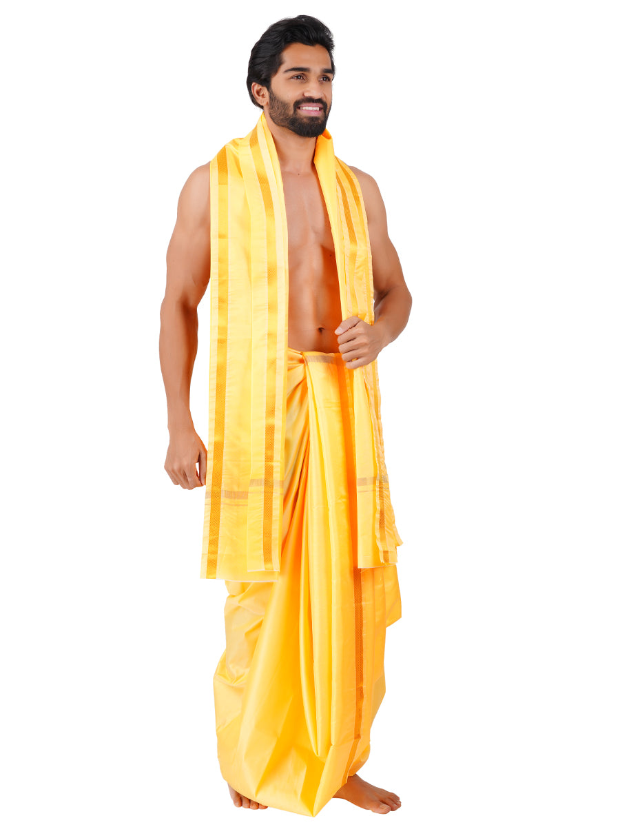 Men Art Silk Panchakacham Set Jayadeva L.Yellow (9+5)