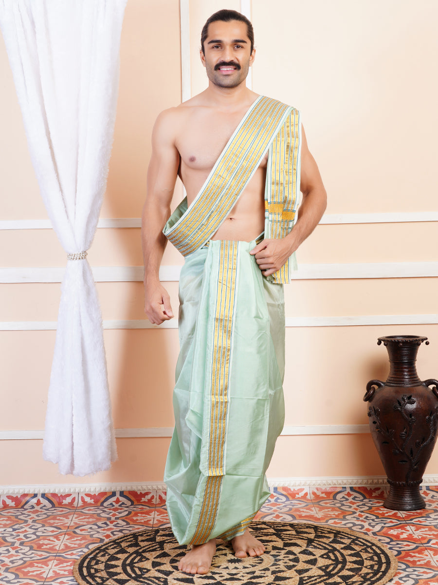 Men Art Silk Panchakacham Light Green SG