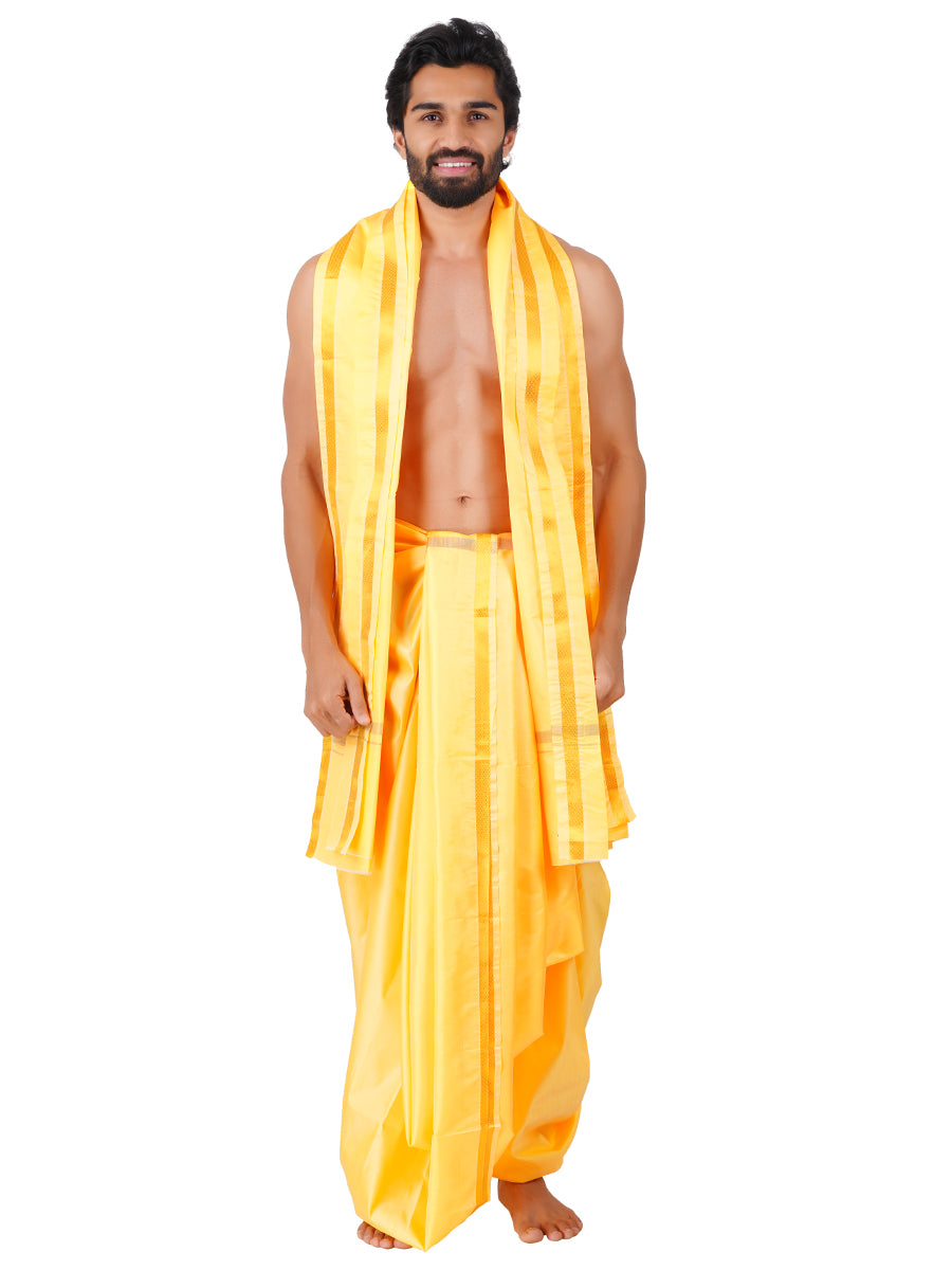 Men Art Silk Panchakacham Set Jayadeva L.Yellow (9+5)