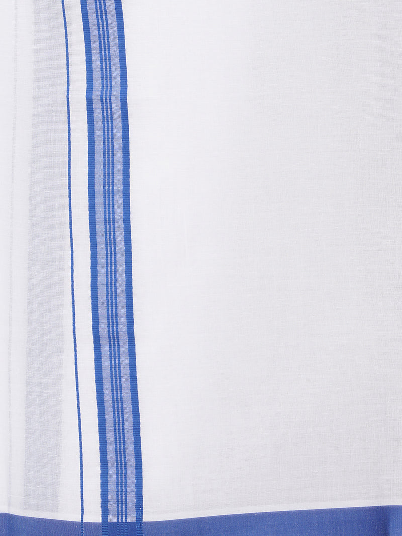 Mens White Double Dhoti with Blue Fancy Border Terra