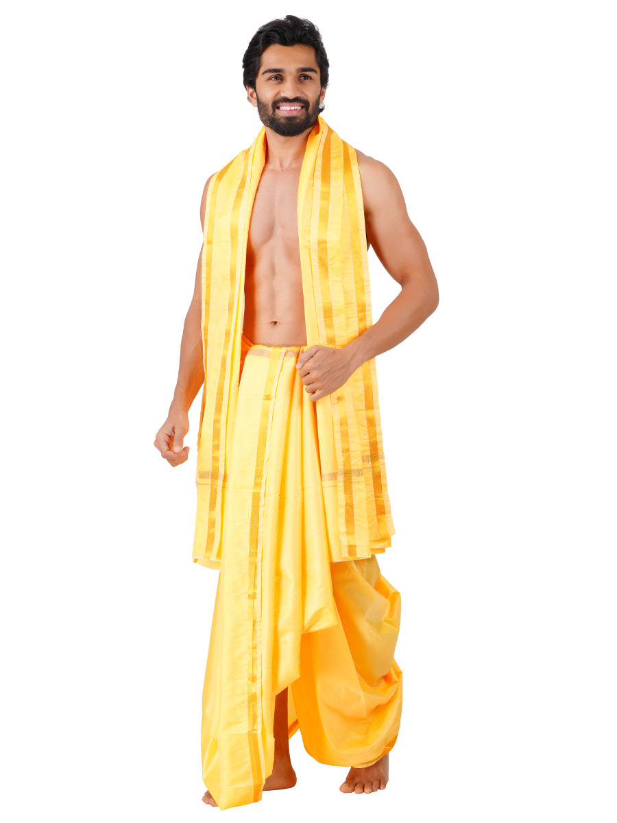 Men Art Silk Panchakacham Set Jayadeva L.Yellow (9+5)