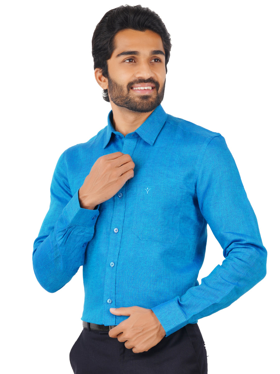 Mens Pure Linen Shirt Blue