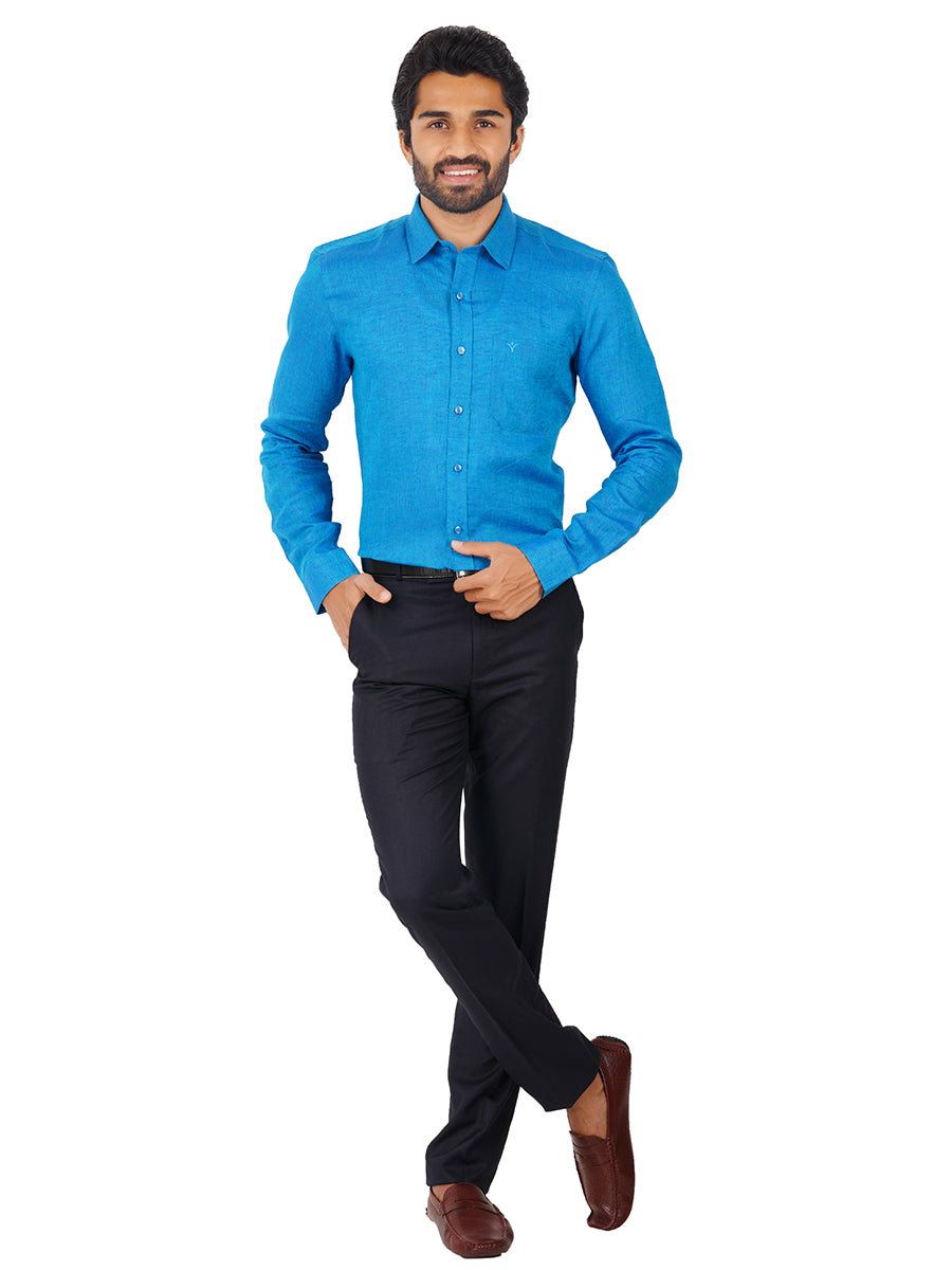 Men Pure Linen Shirt Blue - L67