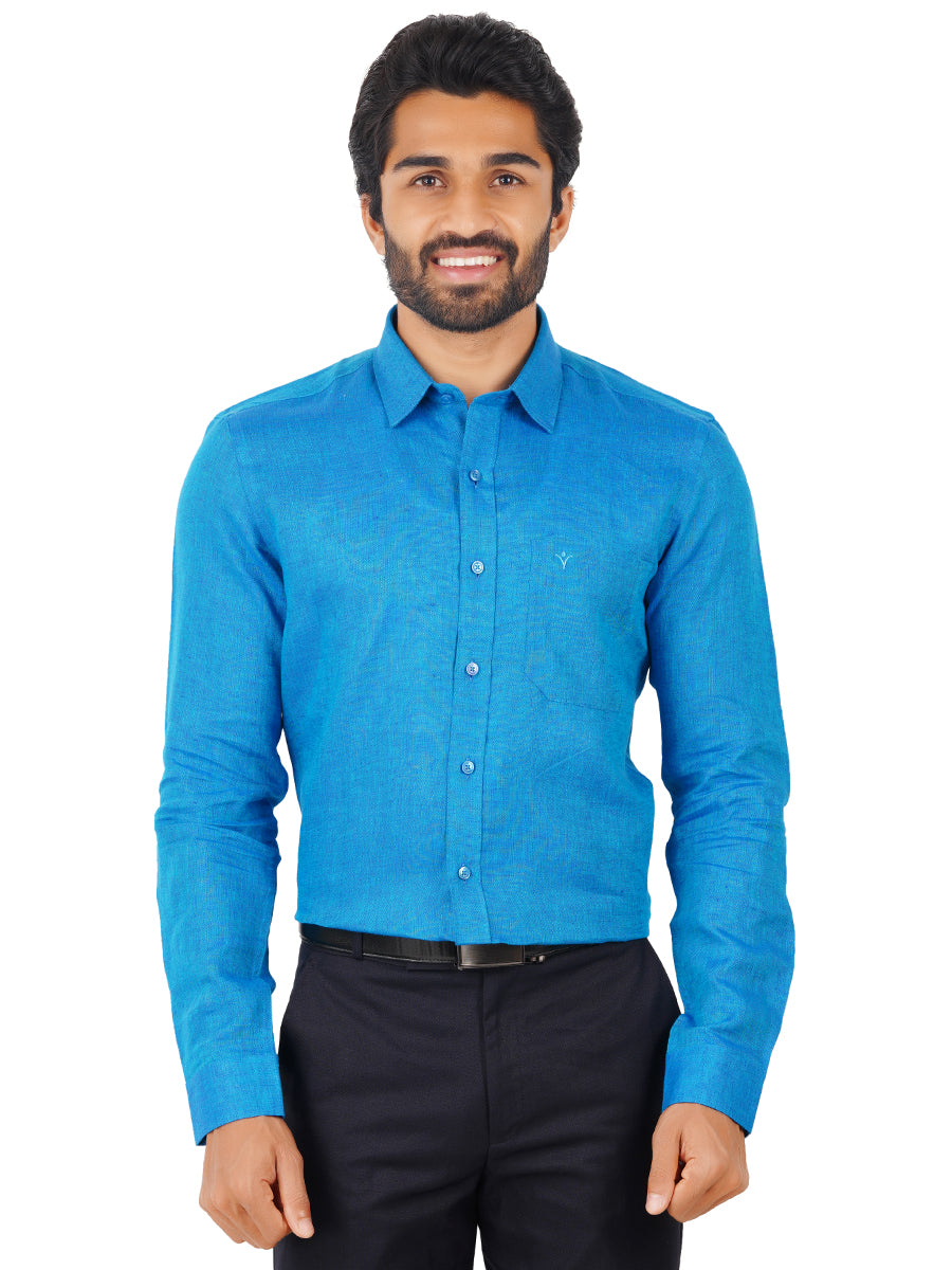 Men Pure Linen Shirt Blue - L67