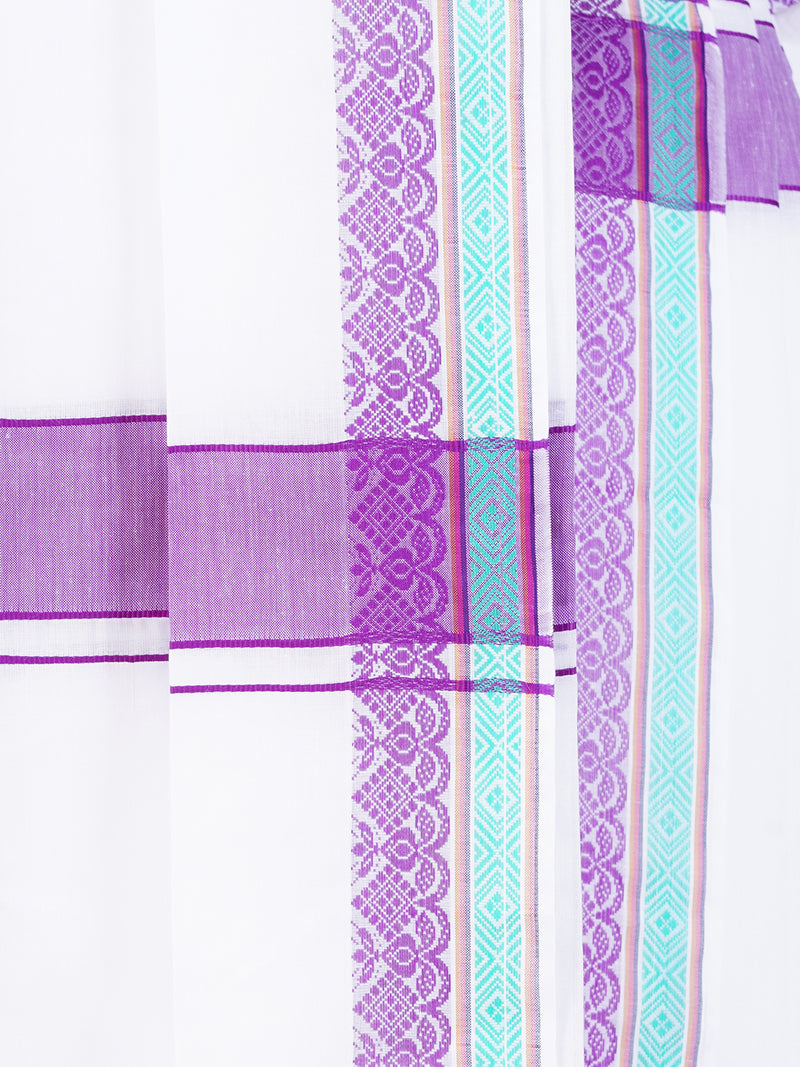Mens White Panchakacham with Angavasthram Purple Fancy Border Srirasthu (9+5)