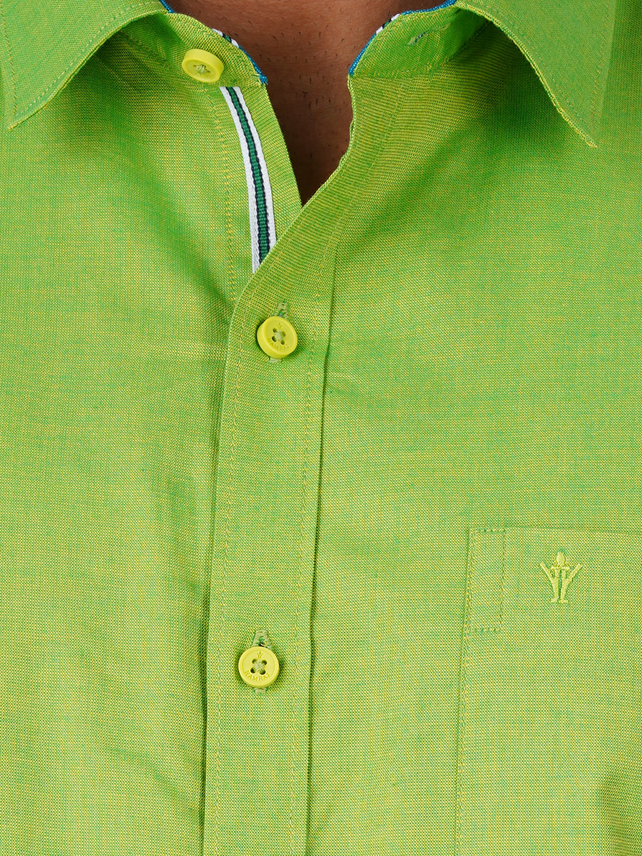 Mens Cotton Matching Border Dhoti & Half Sleeves Shirt Parrot Green Set GL2-Zoom view