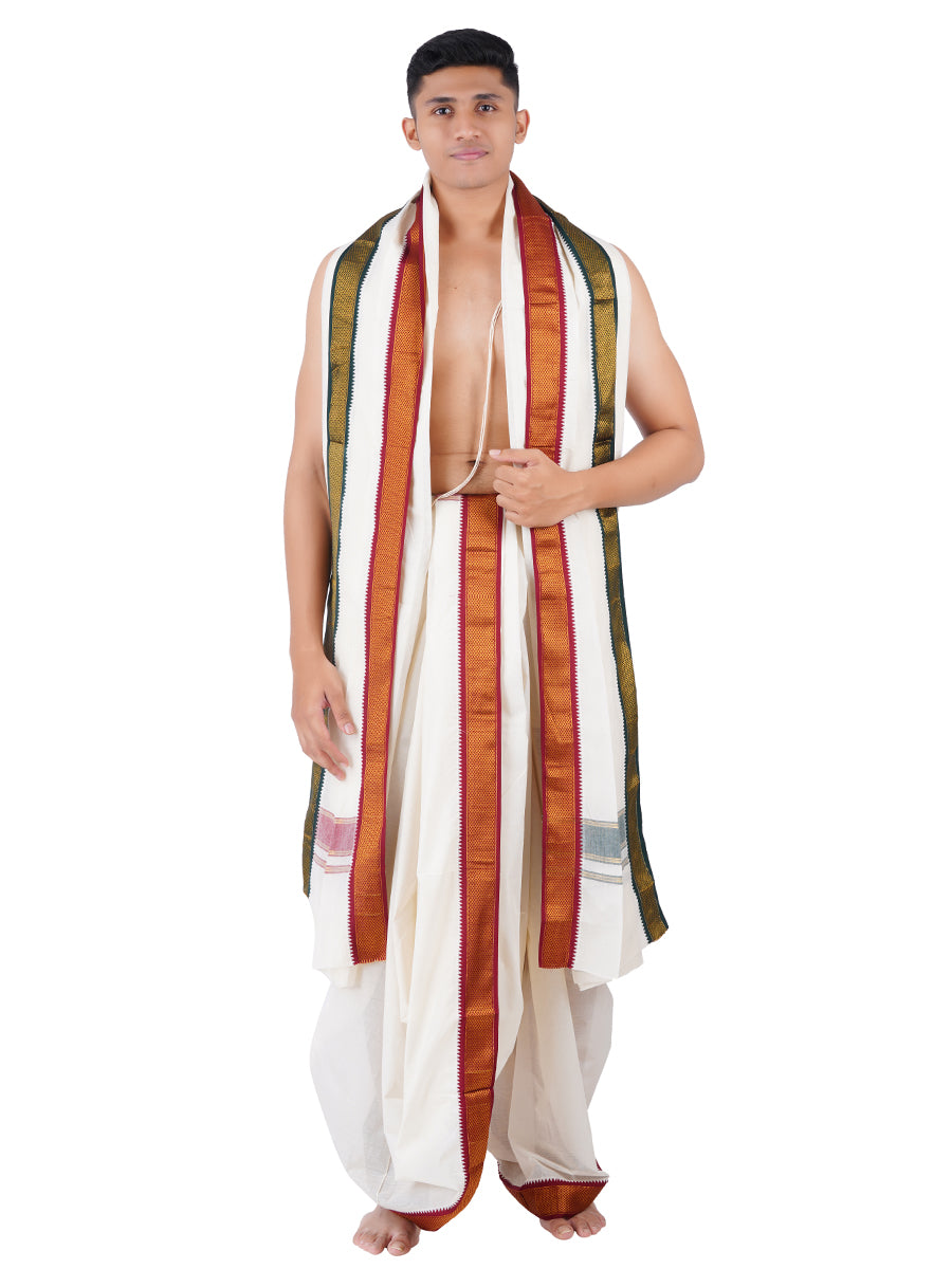 Men Art Silk Cream Panchakacham 7K (8*4)