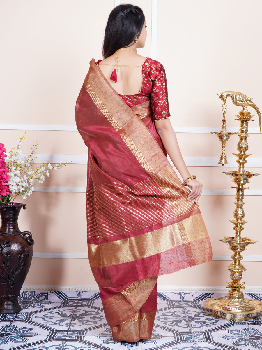 Women Semi Raw Silk Weaving Saree Red SRS41