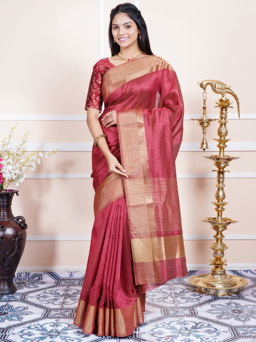 Women Semi Raw Silk Weaving Saree Red SRS41