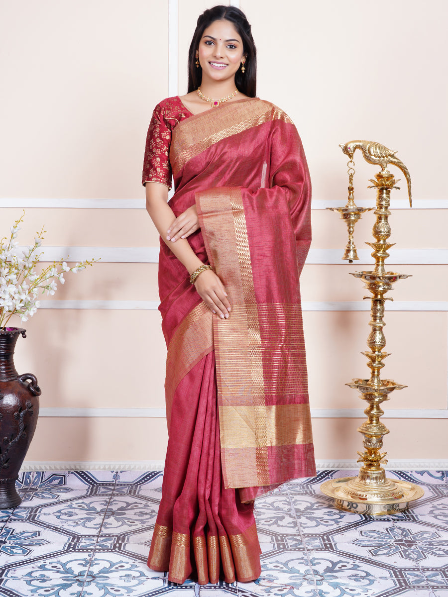 Women Semi Raw Silk Weaving Saree Red SRS41