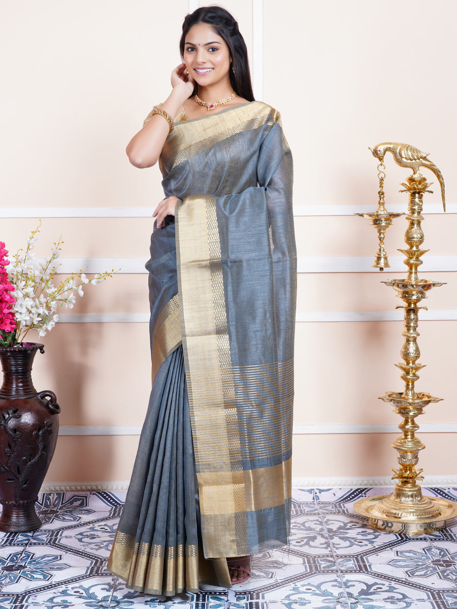 Women Semi Raw Silk Weaving Saree Grey SRS42