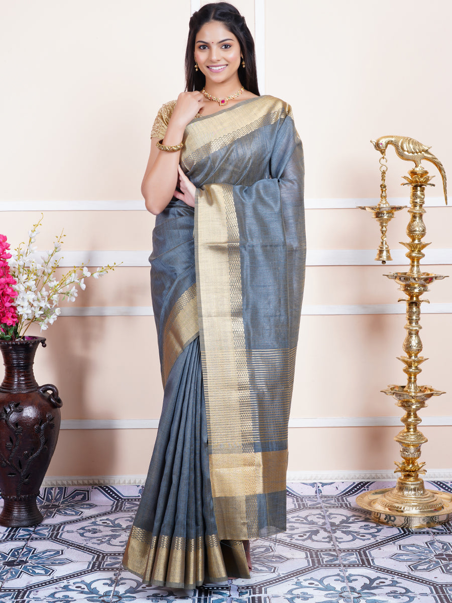 Women Semi Raw Silk Weaving Saree Grey SRS42